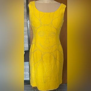 Unique vintage linen embroidered sun sleeveless dress